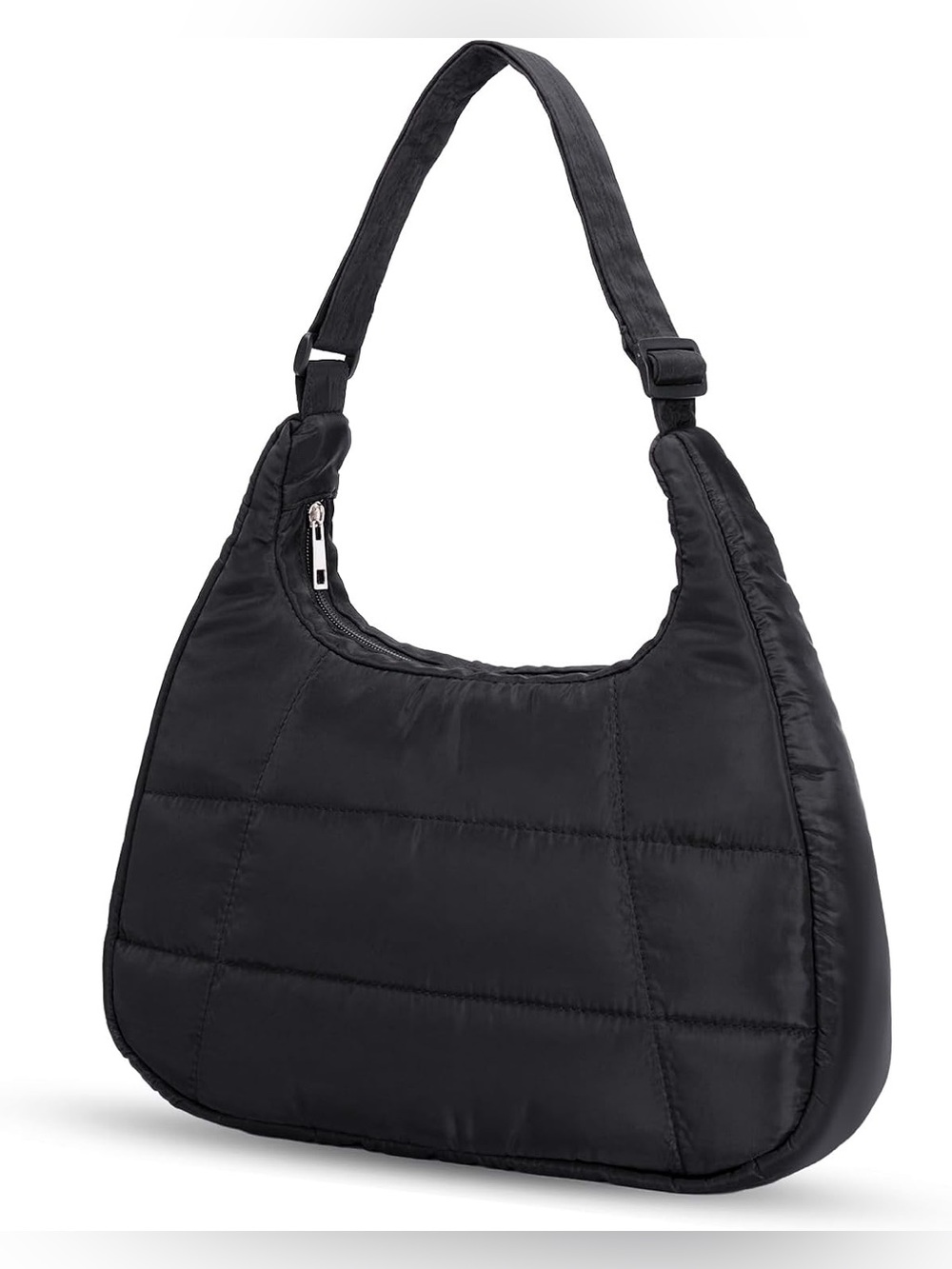 Black Quilted Nylon Shoulder Bag